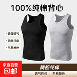 【100%纯棉】男士背心运动跨栏工字背心健身弹性内搭男汗衫四季款 黑色+灰色 两件装 2XL 体重【140-165斤】