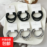 高弹力头发头绳渐变灰色系3根加粗高弹力发圈皮筋扎头发百搭发圈 黑灰系鸭肠款发圈-2根装颜色随机