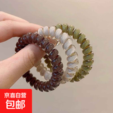 新款发绳女扎头简约气质头绳无痕电话线发圈高弹力皮筋头饰 咖色+绿色+米色【3个装】