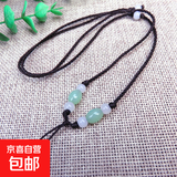 手工编织高档平结加长细款玉线项链绳子简约男女款吊坠挂绳配饰 绿米珠咖色项链绳