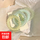 夏季清爽小清新电话线发圈高品质发绳发圈高马尾发饰头饰 绿色系电话圈【4条】袋装