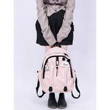 查尔斯桃心书包初中轻便耐脏通勤背包甜美少女纯色双肩包多旅游简约 粉色