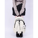 查尔斯桃心书包初中轻便耐脏通勤背包甜美少女纯色双肩包多旅游简约 白色