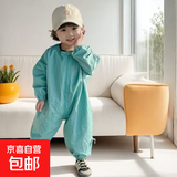 户外婴儿爬行服连体衣儿童宝宝外出纯棉罩衣防脏全身春秋爬行罩衣 HNS9857水蓝色 90cm
