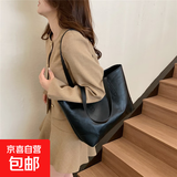 复古大容量软皮手提包2023秋冬季新款百搭ins通勤单肩腋下托特包 黑色