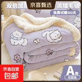 秋冬新款可爱风高克重加厚保暖牛奶绒羊羔绒多功能毛毯沙发午睡毯 浅紫小猫【双层加厚 羊羔绒毯】 100cm*150cm