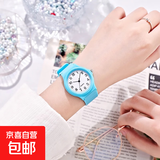 【静音走时】学霸考试专用手表男女款学生儿童简约表盘石英手表 天蓝色