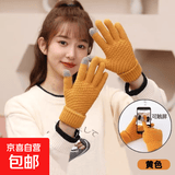 菠萝针织触屏保暖手套男女骑行保暖加绒加厚防寒针织毛线可触屏棉 菠萝纹【黄色】