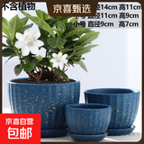 花盆陶瓷绿植盆栽带托盘室内客厅透气简约吊兰绿萝多肉家用绿植盆 蓝色经典三件套 【以实物为准】