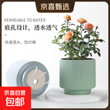 陶瓷花盆绿植盆栽亚光北欧风简约花盆大号桌面绿植盆送塑料托盘 绿色 中号（13*13*12.3）