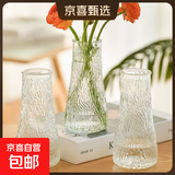 玻璃花瓶透明植物插花瓶水培容器大花瓶装饰客厅摆件 透明水波纹（17*5.5*8） 1个装