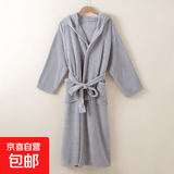 酒店珊瑚绒浴袍加帽款吸水速干毛巾男女洗澡浴衣成人睡袍四季通用 浅灰色