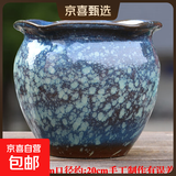 绿植花卉粗陶透气陶罐多肉植物老桩特价清仓大口径三角梅陶瓷花盆 花边雪花蓝