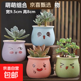 花盆绿植盆栽大口径拼盘多肉陶瓷素烧透气粗陶桌面绿植手绘小花盆 萌萌组合4个 【看图标注】