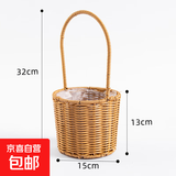 草编柳编藤编仿藤花盆插花月子鸡蛋花篮鲜花编织壁挂手提水果篮子 仿藤小号圆形直提篮 色