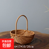 草编柳编藤编仿藤花盆插花月子鸡蛋花篮鲜花编织壁挂手提水果篮子 仿藤西瓜提篮 色