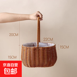 草编柳编藤编仿藤花盆插花月子鸡蛋花篮鲜花编织壁挂手提水果篮子 仿藤小号椭圆鼓提篮 色