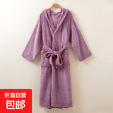 酒店珊瑚绒浴袍加帽款吸水速干毛巾男女洗澡浴衣成人睡袍四季通用 香芋紫