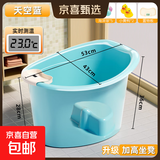 儿童泡澡桶儿童洗澡盆宝宝游泳浴桶可坐家用大号沐浴桶 小号蓝色+置物篮+温度计+礼包0~3岁