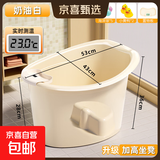 儿童泡澡桶儿童洗澡盆宝宝游泳浴桶可坐家用大号沐浴桶 小号米白色+置物篮+温度计+礼包0~3岁
