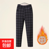 中老年妈妈冬季驼绒棉裤加绒加厚外穿高腰护膝护腰女士打底保暖裤 格子加绒款 2XL 建议80-110斤