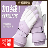 滑雪手套冬季新款加绒加厚保暖防寒可触屏男防风电动车滑雪手套 女士紫白(掌围17-21cm) 【升级加厚/抗风蓄热】 1双