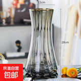特大号轻奢创意简约玻璃花瓶透明水养鲜花北欧ins风客厅插花摆件 【28高描金】烟灰太阳花