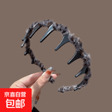 美发工具复古气质豹纹带齿毛绒发箍高颅顶防滑发卡化妆发饰头箍 1#灰豹纹发箍