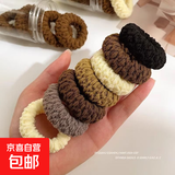 新款加厚加粗发饰加宽扎头发橡皮筋发圈头绳高马尾高弹力耐用发绳 针织发圈-深咖 1包【共6条】OPP袋装