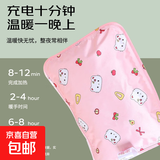 国标电热水袋暖水袋加厚绒布双插手卡通充电式暖手宝暖手暖肚子暖足免拆洗暖宝宝 丝光熊头【蓝灰色】