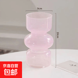 小众网红玻璃花瓶摆件客厅桌面ins风高颜值黑色粉色家居装饰花器 【18高】粉色中古花瓶