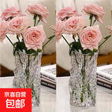 轻奢玻璃花瓶客厅插花高级感水培透明水养创意简约桌面装饰摆件 【透明两件套】17高轻奢冰岩