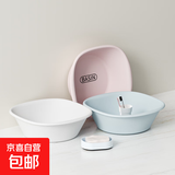 洗脸盆家用大号加厚耐用塑料收纳篮洗衣服盆洗脚盆学生宿舍洗菜篮 小号【直径22.5cm】1个装 樱花粉