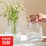 冰川玻璃花瓶高颜值ins风大口花瓶客厅卧室桌面水养插花摆件装饰 小冰川透明描金