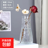 创意透明ins风玻璃花瓶植物干花插花水培大容器台面装饰客厅摆件 【特价】透明水波纹17*5.5*8