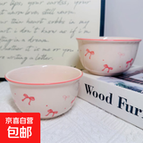 【天天低价】新款釉下彩陶瓷碗餐具套装少女心ins风陶瓷碗勺 蝴蝶结2碗