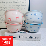 【天天低价】新款釉下彩陶瓷碗餐具套装少女心ins风陶瓷碗勺 粉蓝4碗