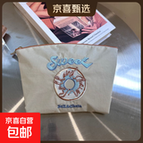 刺绣化妆包收纳袋旅行便携洗漱包女大容量手拿袋 蓝灰甜甜圈 均码