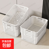 桌面文件收纳筐文具收纳篮塑料桌面储物篮玩具杂物整理盒篮子 桌面长方形收纳筐 奶油色1个特大号36*26*15