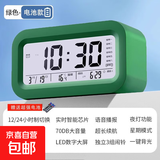 多功能卡通闹钟学生礼物起床智能桌面电子时钟表强力叫醒新年礼物 薄荷绿【电池款】+送电池 【智能语音播报/夜光显示】