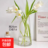 轻奢描金花瓶玻璃透明客厅家居装饰摆件北欧水养插花创意简约花器 大号切口光面