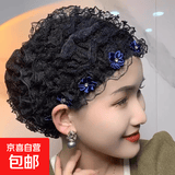 四季款薄款包头帽遮白发帽蕾丝帽时尚居家小帽骑车防风帽光头帽女 黑色【小花朵款】