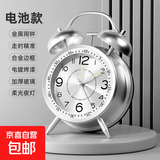 2025新款闹钟学生专用超大声机械金属打铃上学起床神器初中生钟表老式复古闹铃 冰川银-夜光指针【送电池】 4英寸