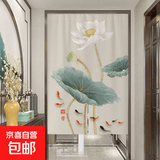 中式荷花门帘卫生间隔断帘厕所莲花免打孔半截帘子风水遮挡帘半帘 款式4 75cm*120cm 免打孔 半开式-送伸缩杆