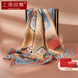 上海故事真丝大方巾妈妈丝巾女手工卷边100%桑蚕丝围巾礼盒实用礼物 蓝色