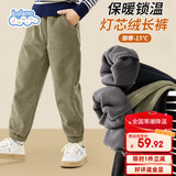 班尼路儿童裤子冬季2025款中大童一体绒休闲裤男女童灯芯绒加绒束脚长裤