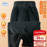 班尼路儿童裤子冬季2025款中大童一体绒休闲裤男女童灯芯绒加绒束脚长裤