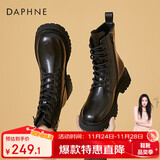达芙妮马丁靴女厚底新款高跟女靴英伦风短靴皮靴休闲女鞋 黑色加绒 38
