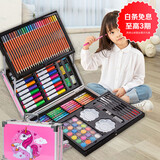 尔苗画画套装儿童玩具女孩绘画工具24色水彩笔画笔画板6-10岁生日礼物 双层铝盒套装145件套粉色