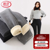 浪莎打底裤女外穿冬季加厚羊羔绒棉裤黑色紧身高腰大码小脚裤保暖裤女